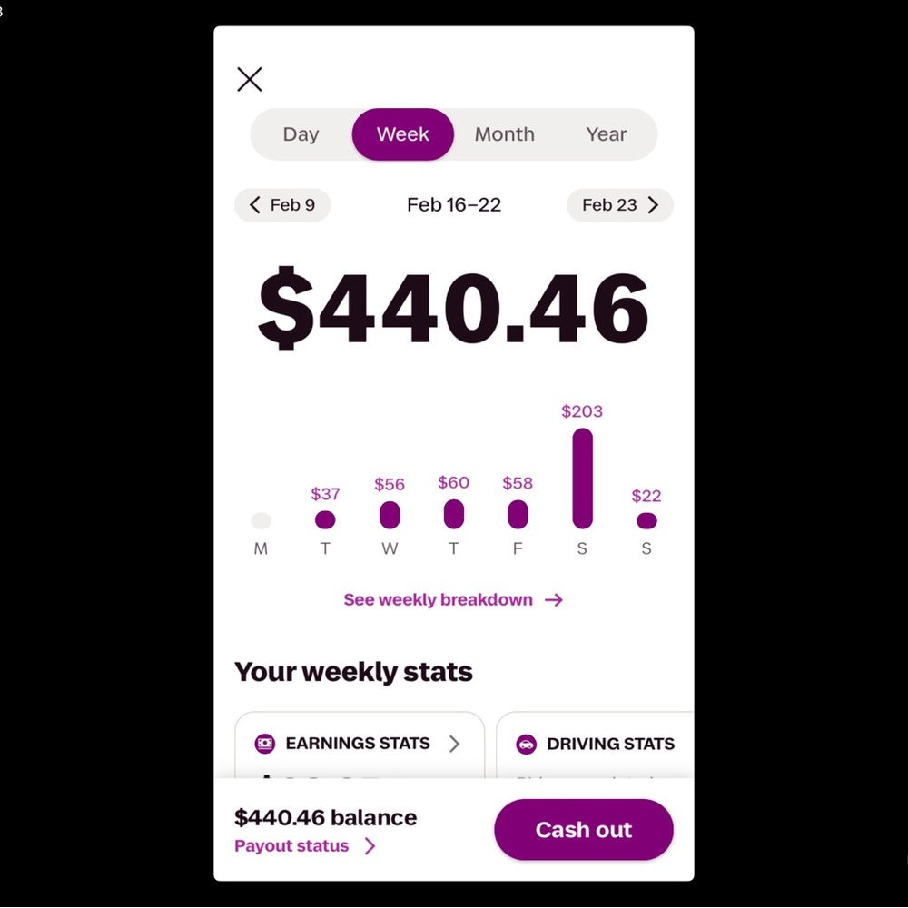 Purple and White Weekly Earnings Display